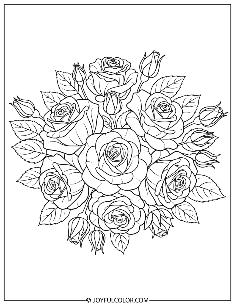 Rose Bouquet Garden Flower Coloring Page