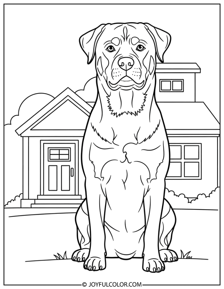 Rottweiler Protecting House Coloring Page