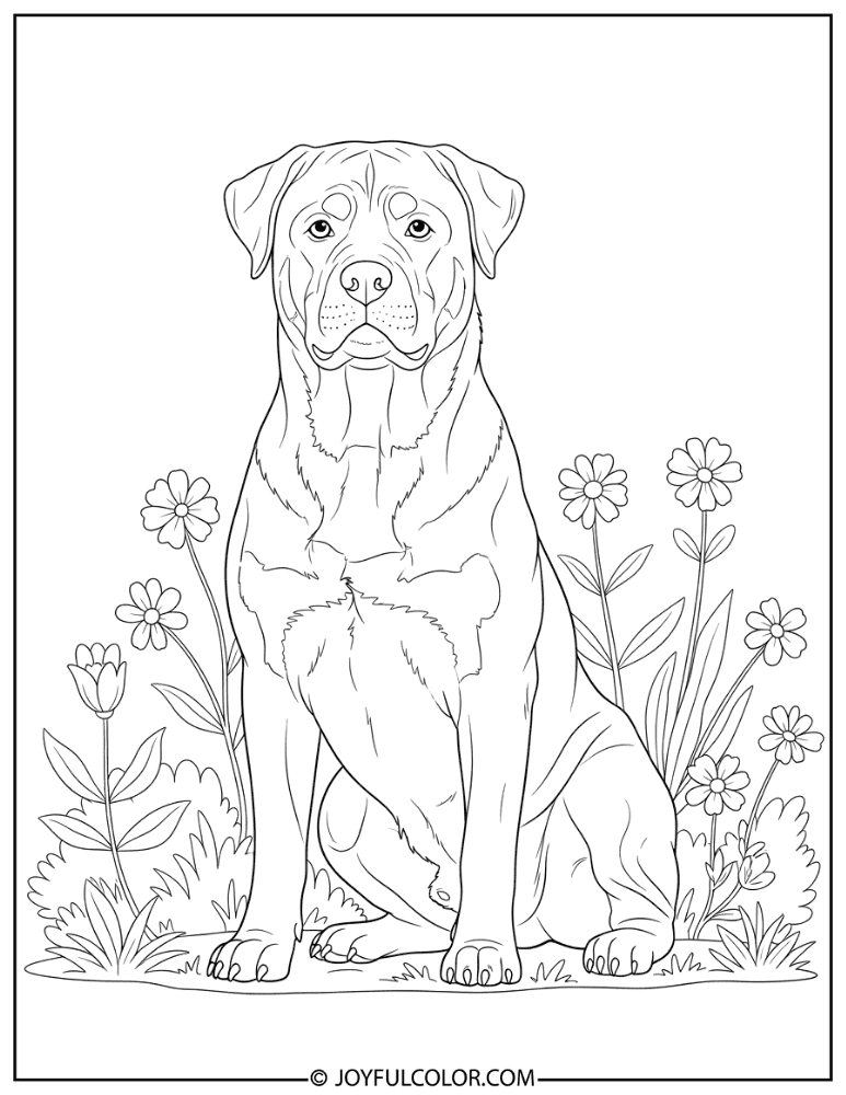 Rottweiler in Garden Coloring Page