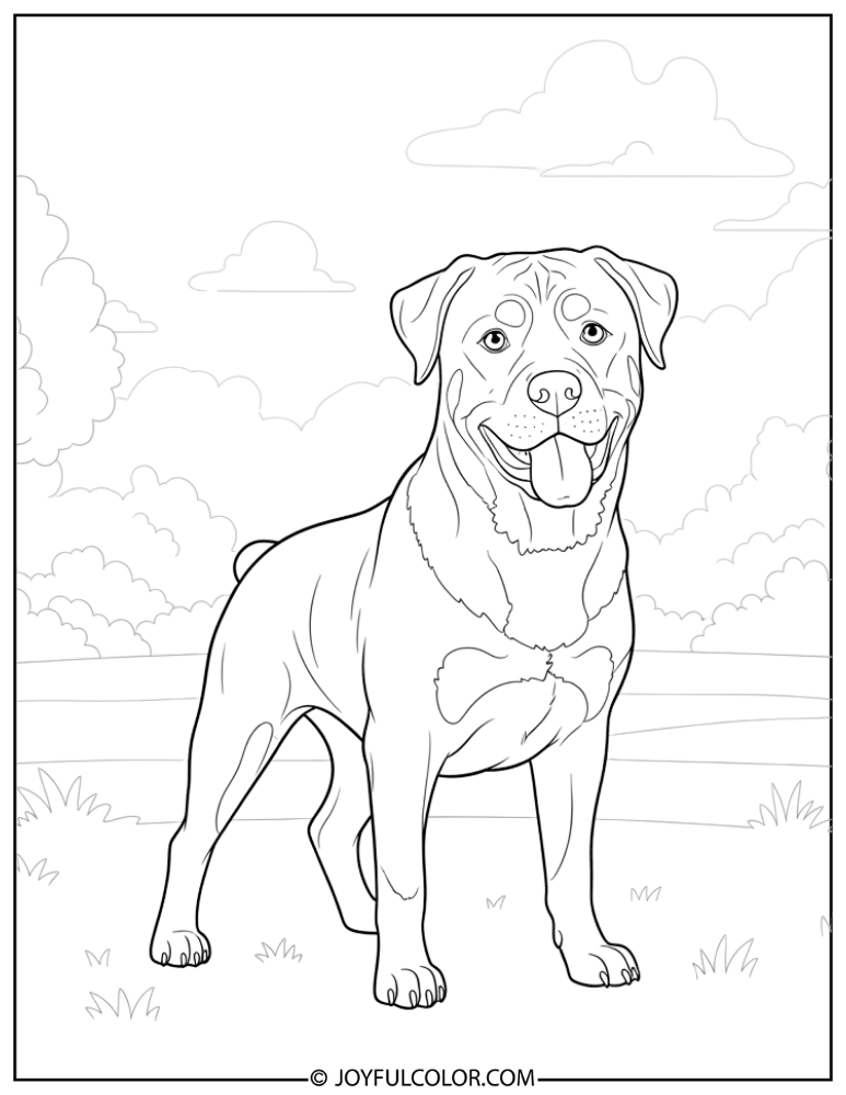 Rottweiler in Park Coloring Page