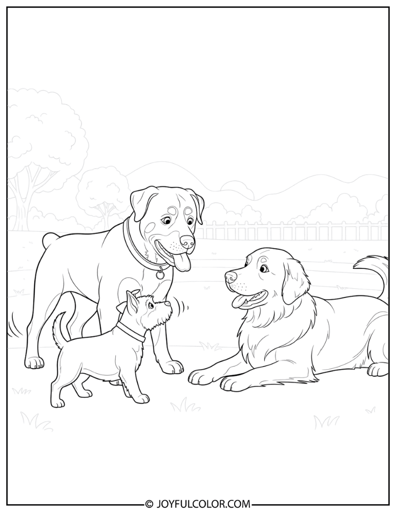 Rottweiler with Other Dogs Coloring Page