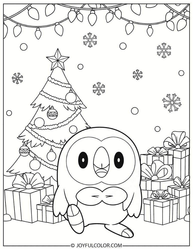 Rowlet Christmas Coloring Page