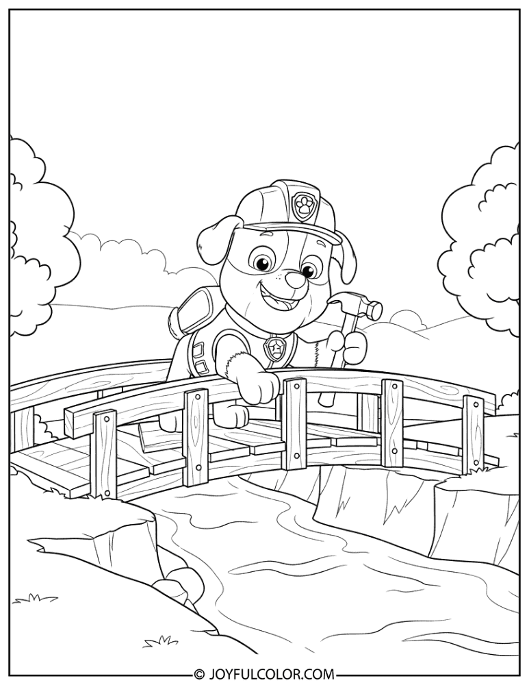 Rubble Building a Bridge Coloring Page