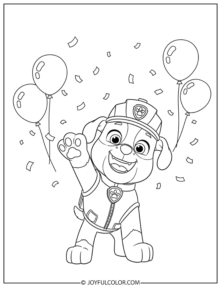 Rubble Celebrating with Ryder Coloring Page