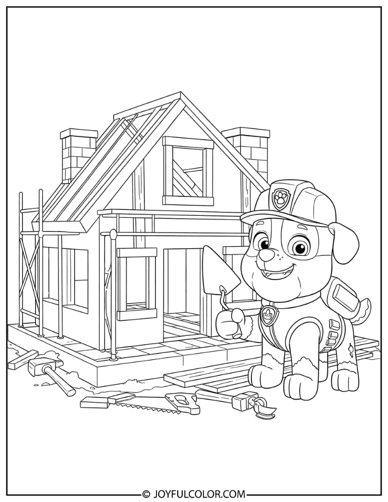 Rubble Constructing a House Coloring Page