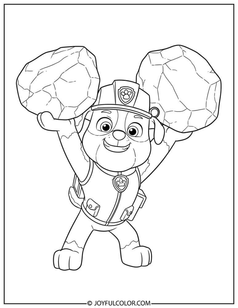 Rubble Lifting Rocks with Bulldozer Coloring Page