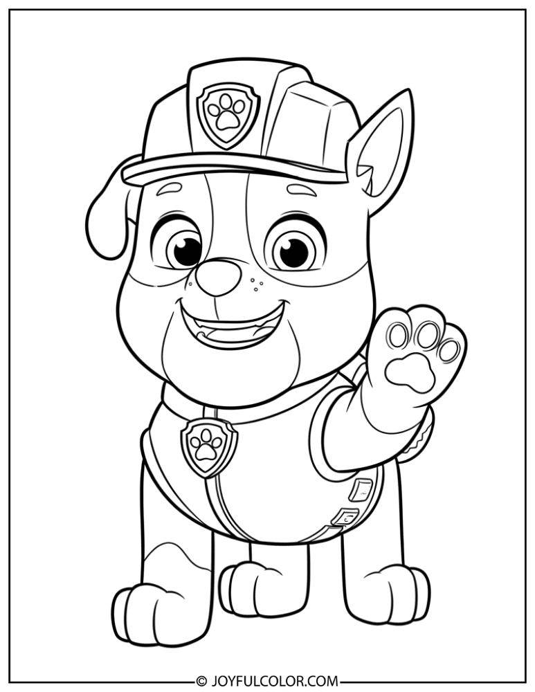 Rubble Smiling in Construction Gear Coloring Page