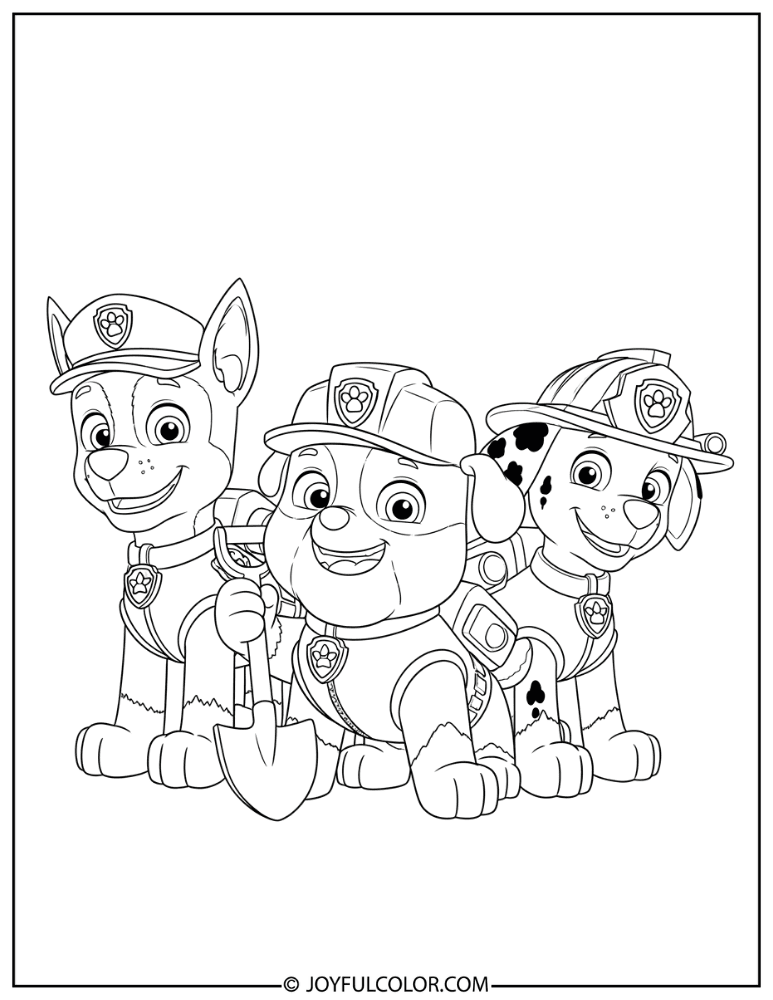 Rubble with Chase and Marshall Coloring Page