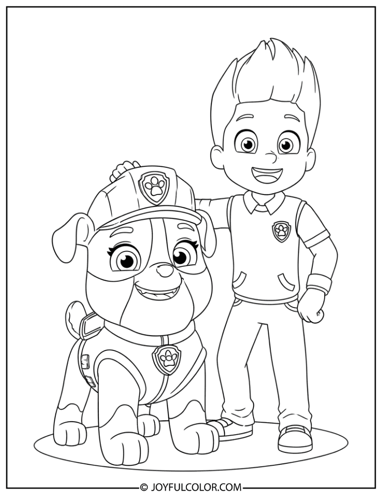 Rubble with Ryder Smiling Coloring Page