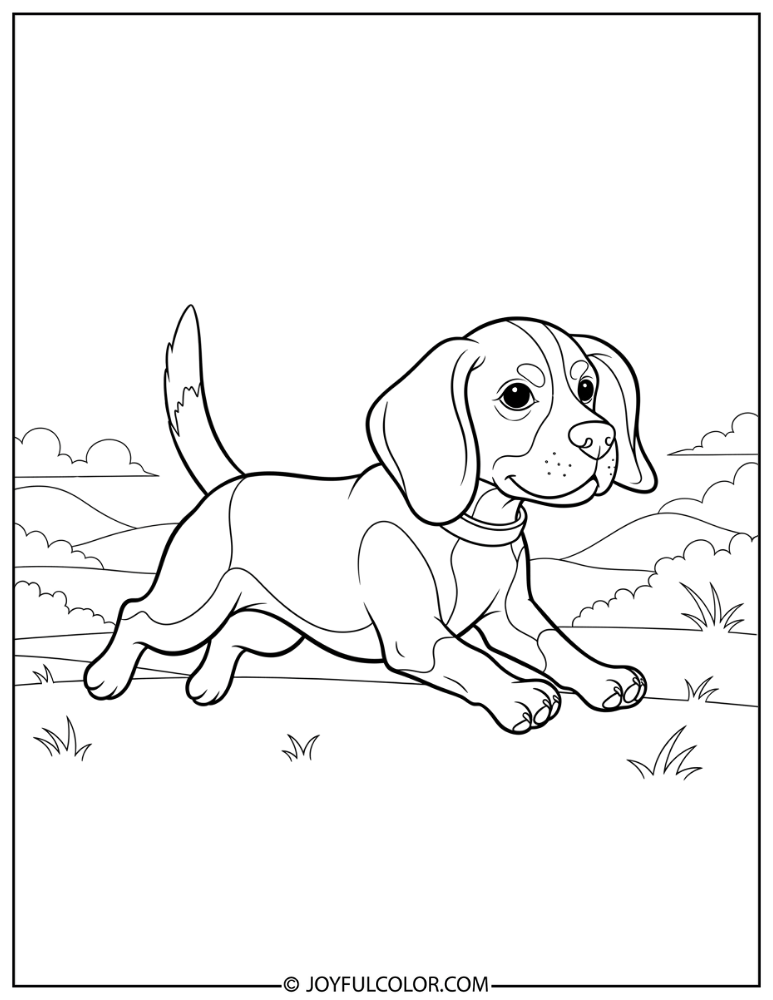 Running Beagle in Field Coloring Page