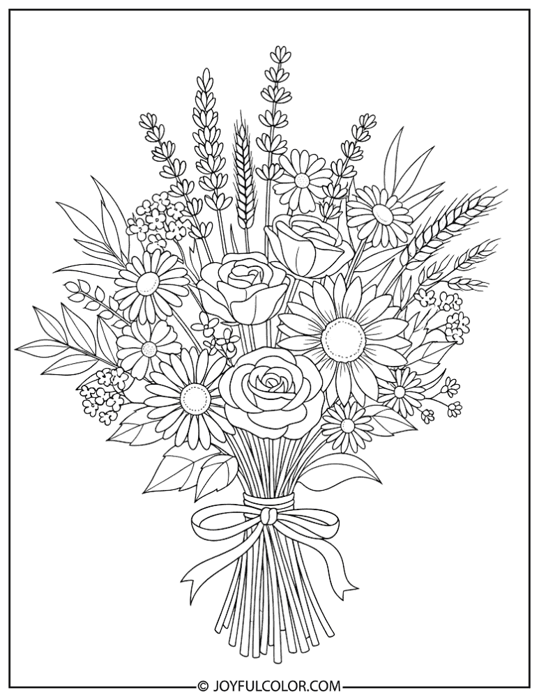 Rustic Country Flower Bouquet Coloring Page