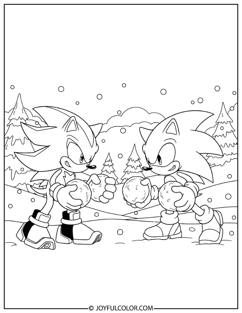 Shadow and Sonic Holiday Rivalry Coloring Page