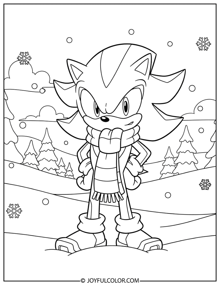 Shadow the Hedgehog Winter Scarf Coloring Page