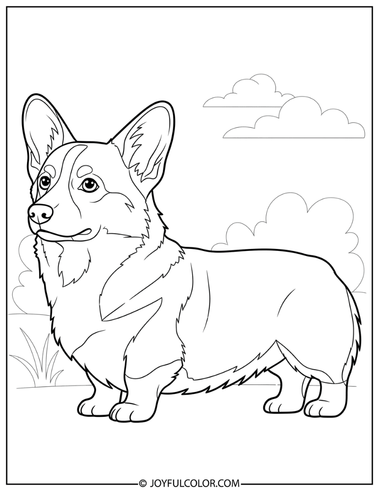 Side Profile Realistic Corgi Coloring Page