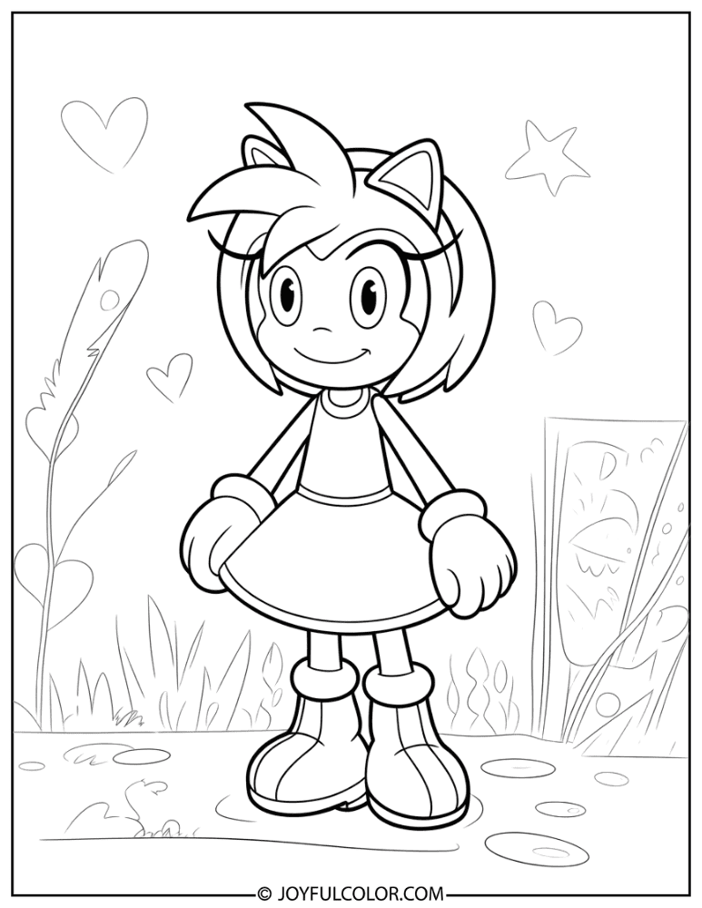 Simple Amy Rose Coloring Page