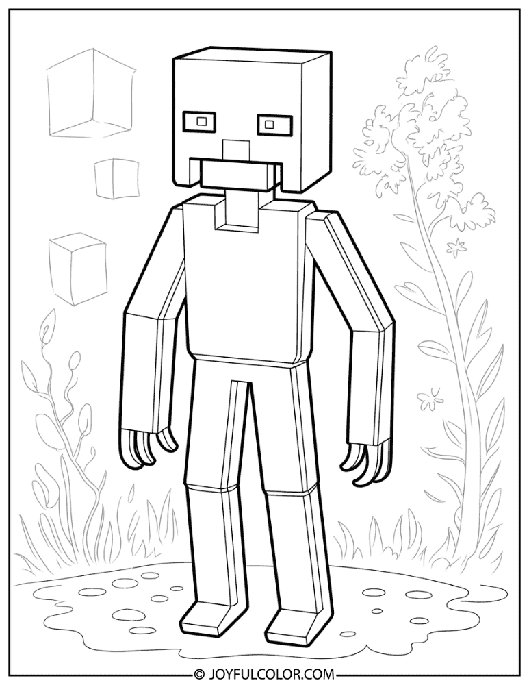 Simple Blocky Enderman Coloring Page