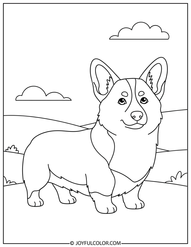 Simple Corgi Outline Coloring Page