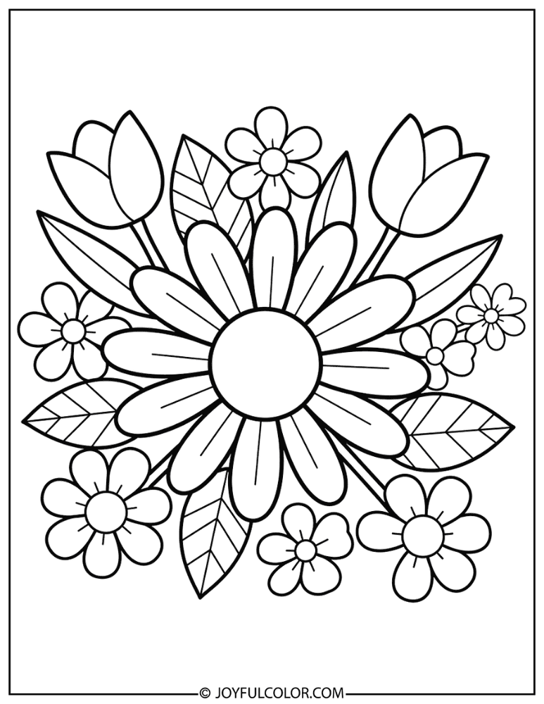 Simple Daisy Garden Flower Coloring Page