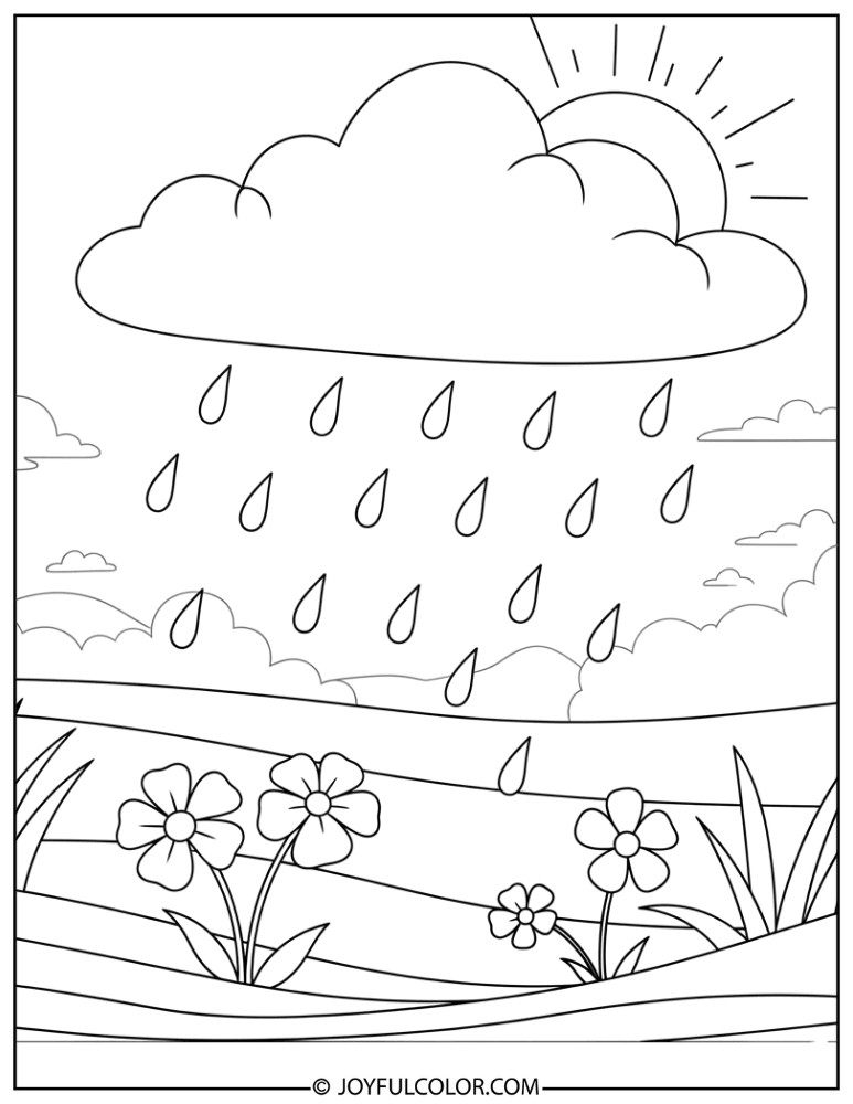 Simple Rain Cloud Coloring Page