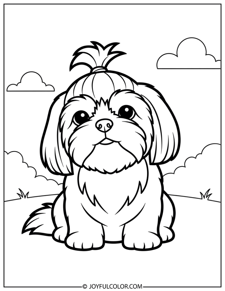 Simple Shih Tzu Outline Coloring Page