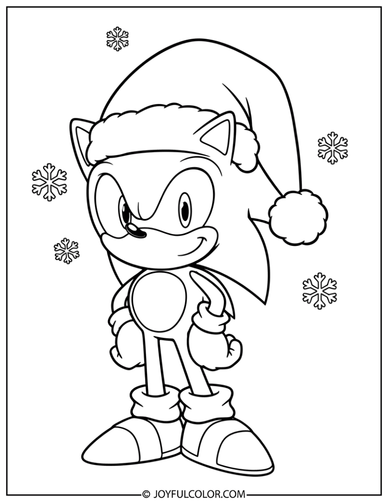 Simple Sonic with Santa Hat Coloring Page