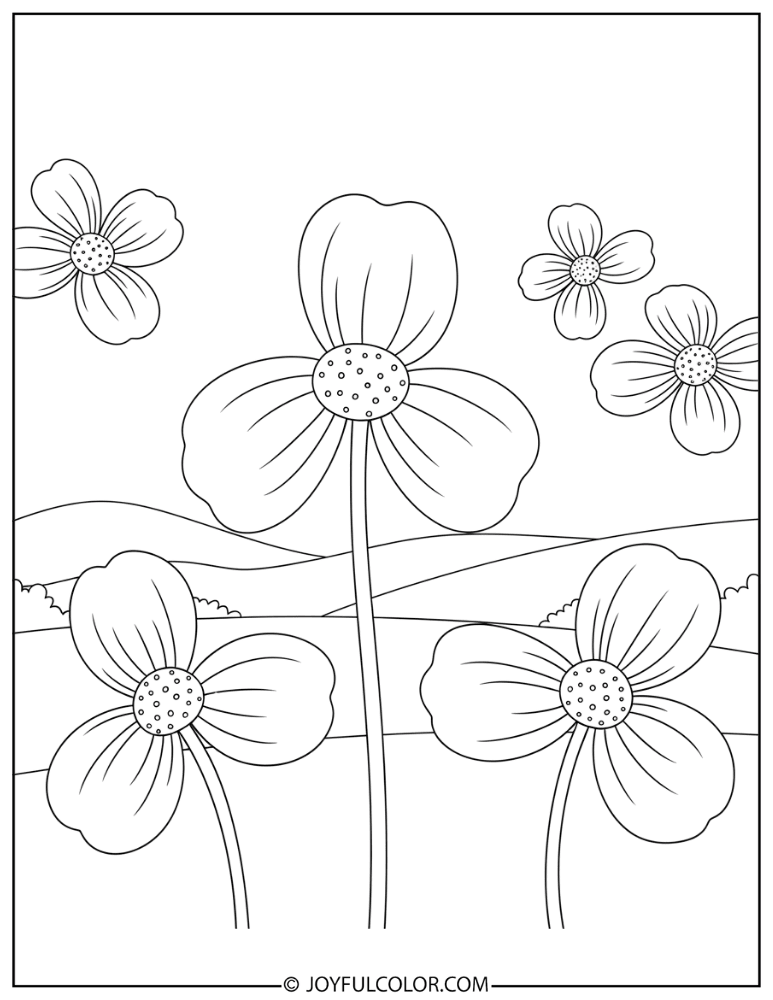 Simple Three-Petal Daisy Coloring Page