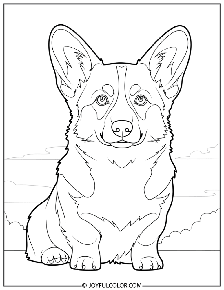 Sitting Corgi Coloring Page