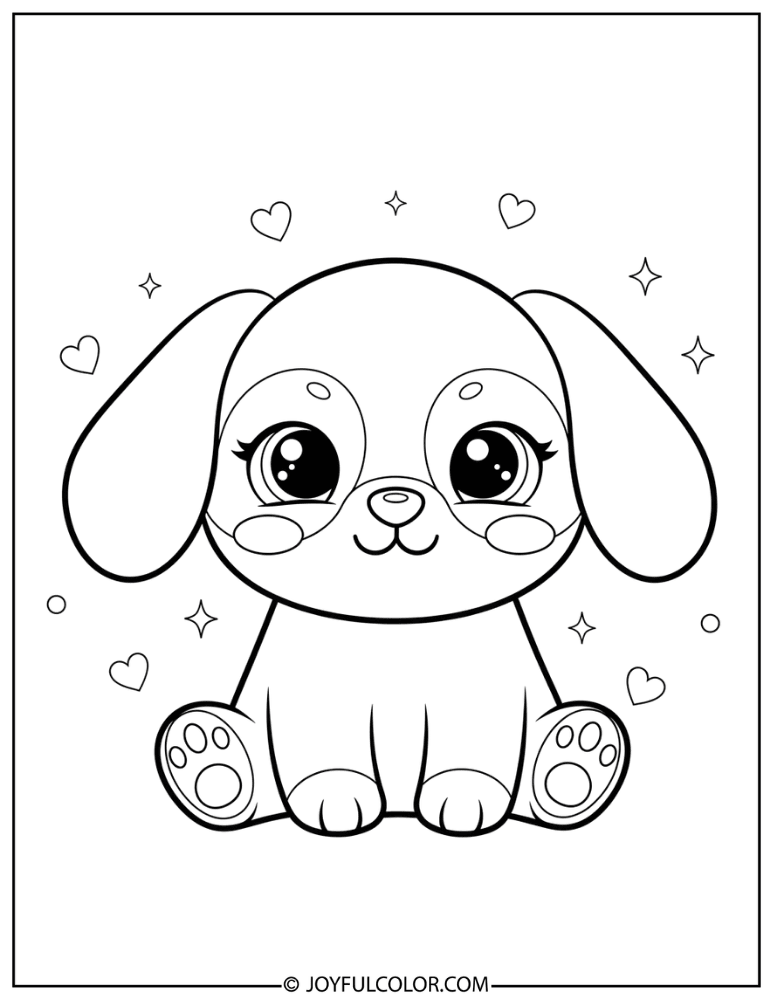 Sitting Puppy with Big Eyes Coloring Page