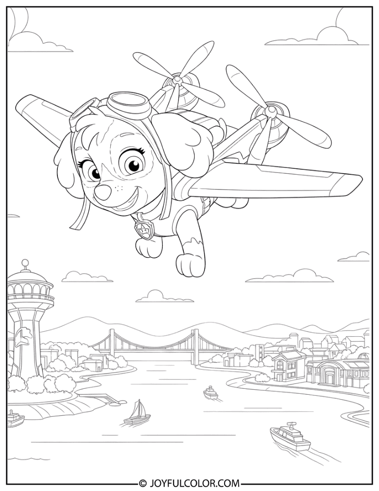 Skye Flying Over Adventure Bay Coloring Page