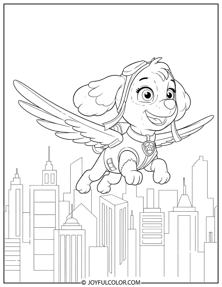 Skye Flying Through the City Coloring Page