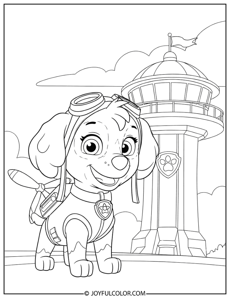 Skye Near the Paw Patrol Lookout Coloring Page
