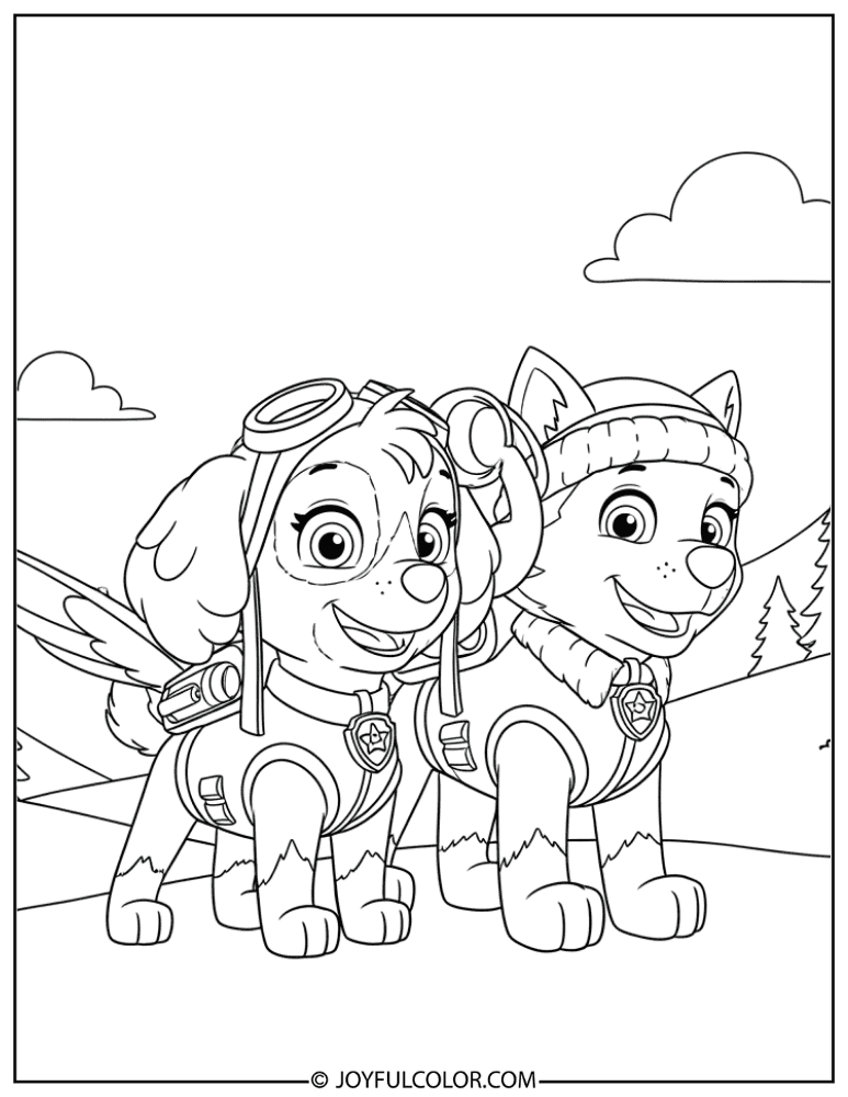 Skye and Everest Adventure Scene Coloring Page