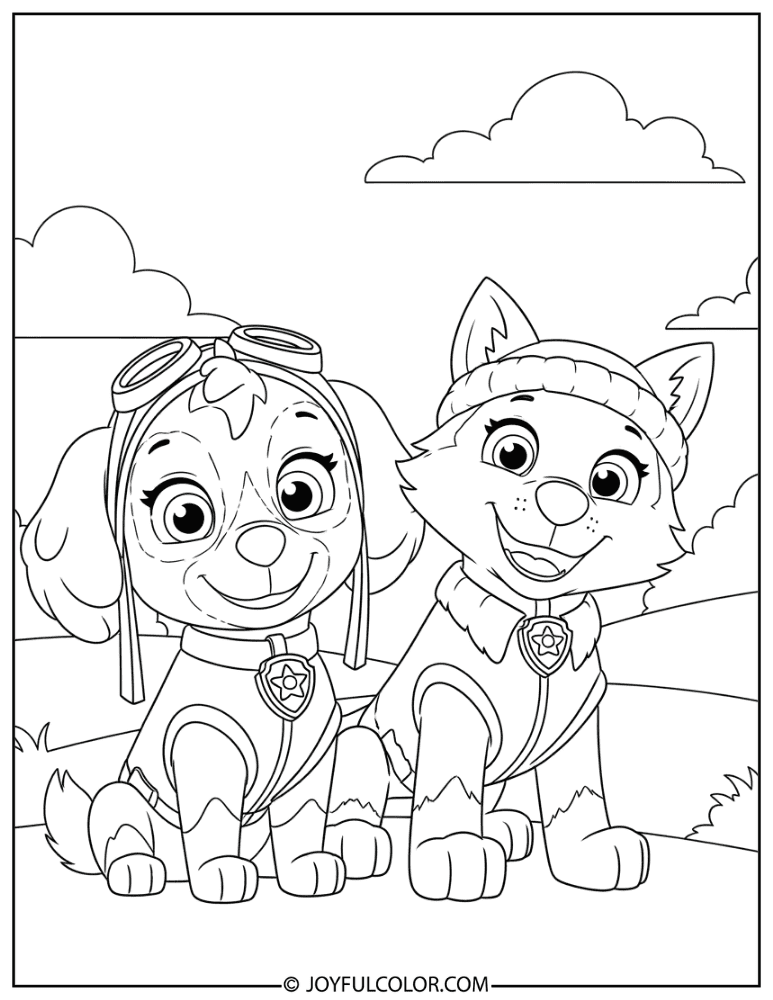 Skye and Everest Smiling Together Coloring Page