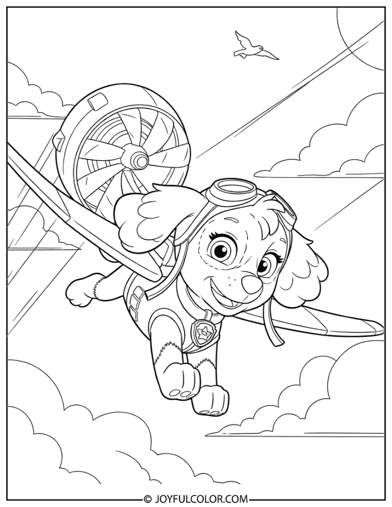 Skye in Detailed Flight Scene Coloring Page