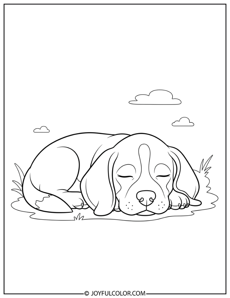 Sleeping Beagle Puppy Coloring Page