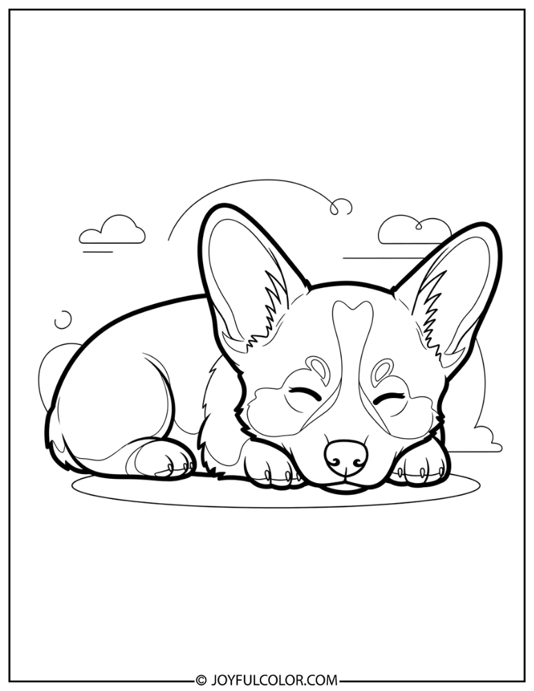 Sleeping Corgi Puppy Coloring Page