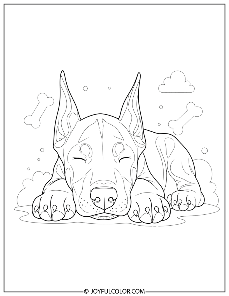 Sleeping Doberman Puppy Coloring Page