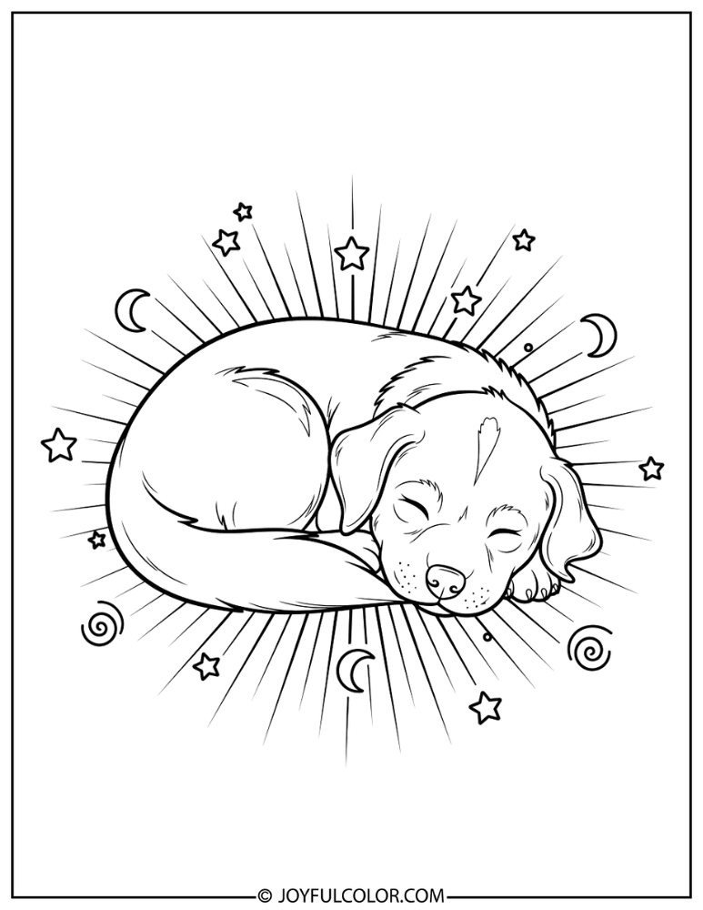 Sleeping Puppy Curled Up Coloring Page