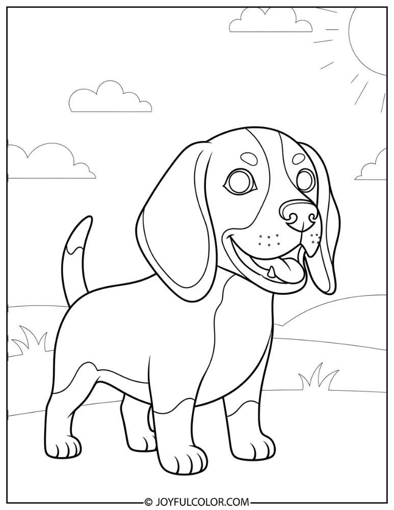 Smiling Cartoon Beagle Coloring Page