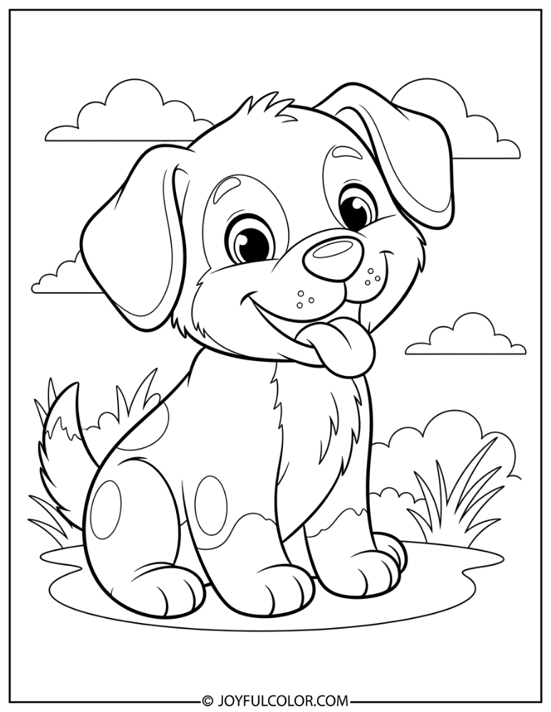 Smiling Cartoon Puppy Coloring Page
