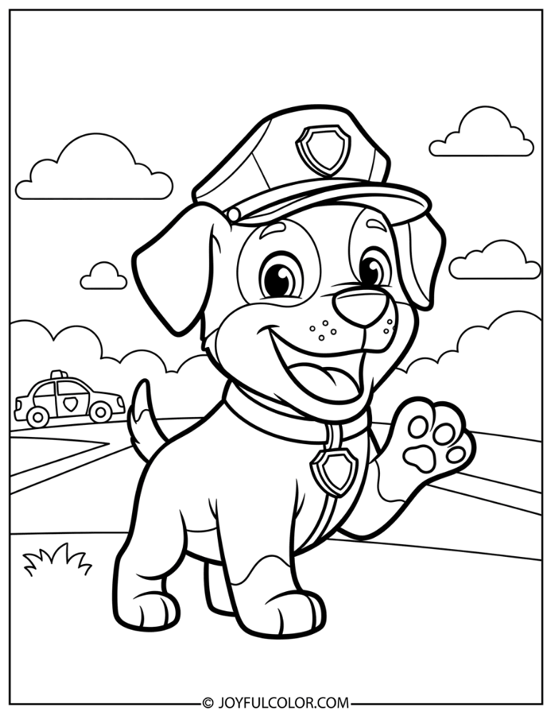 Smiling Chase Paw Patrol Coloring Page
