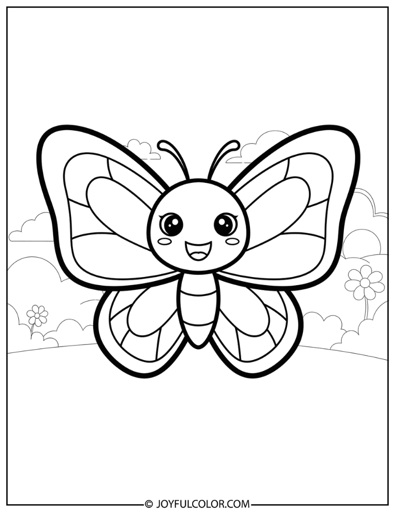 Smiling Chibi Butterfly Coloring Page