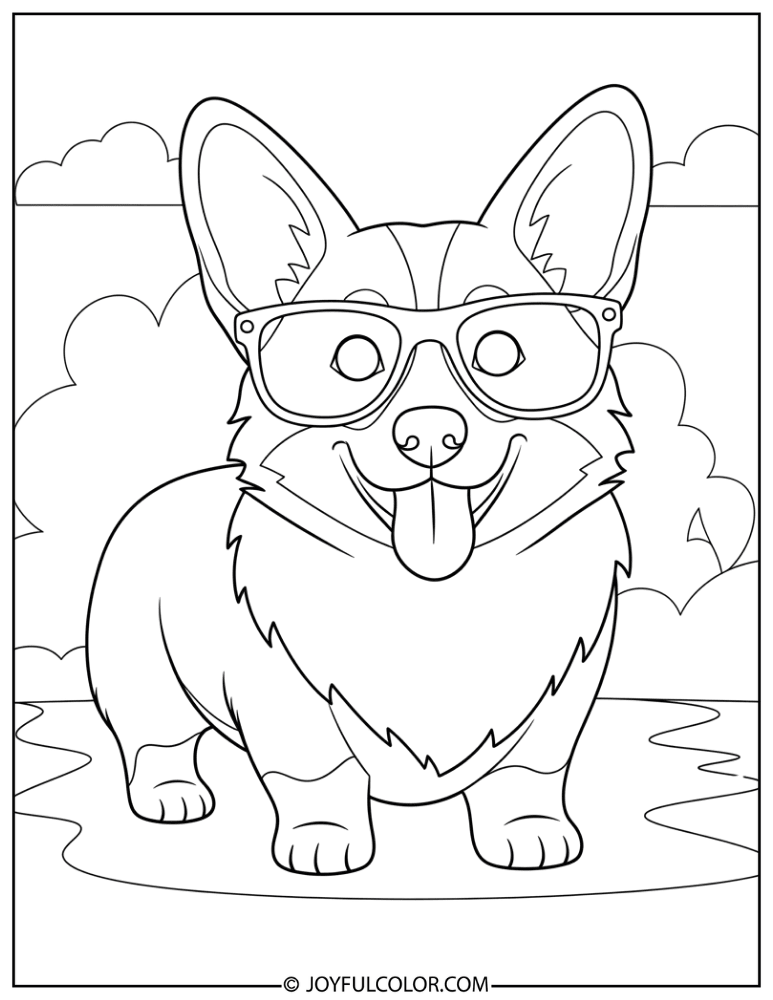 Smiling Corgi Coloring Page