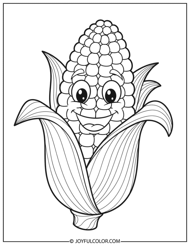Smiling Corn Character Coloring Page