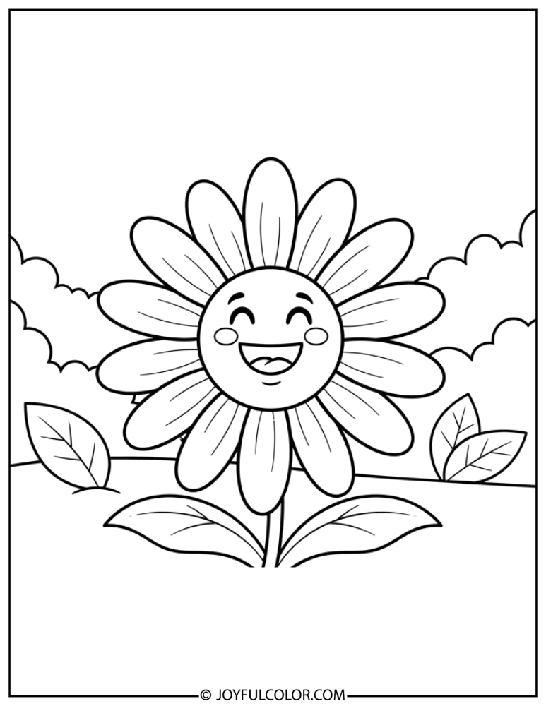 Smiling Daisy Cartoon Coloring Page