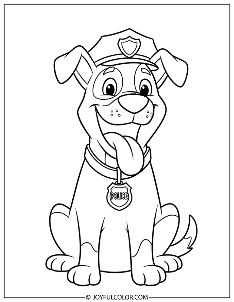 Smiling Police Dog Cartoon Coloring Page