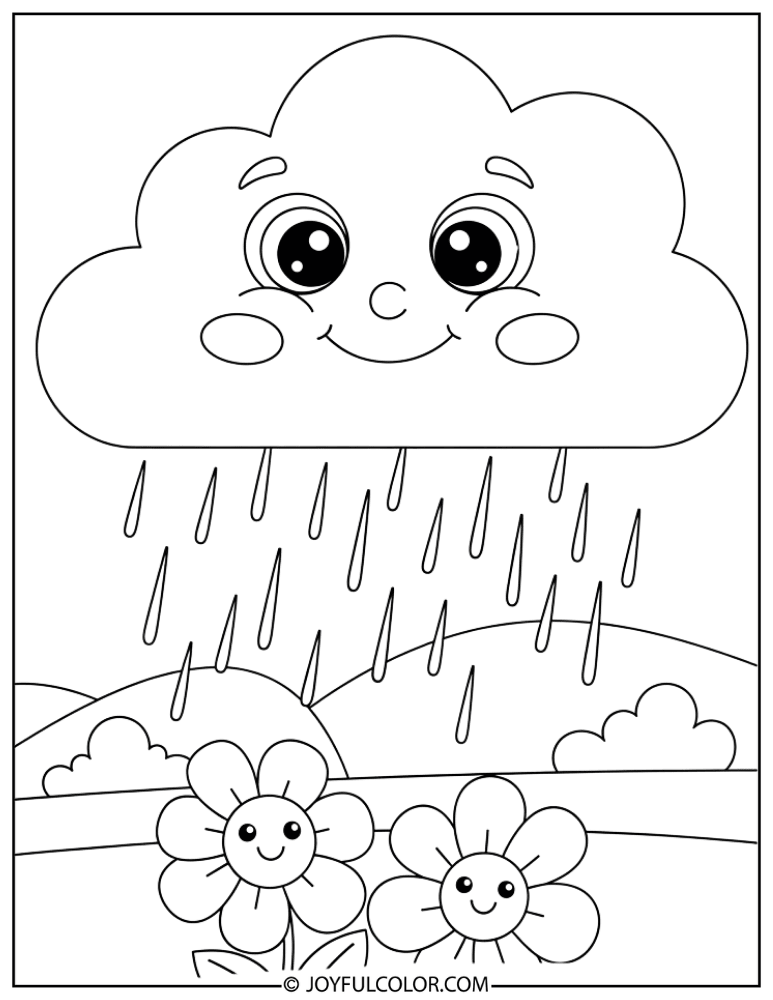 Smiling Rain Cloud Coloring Page
