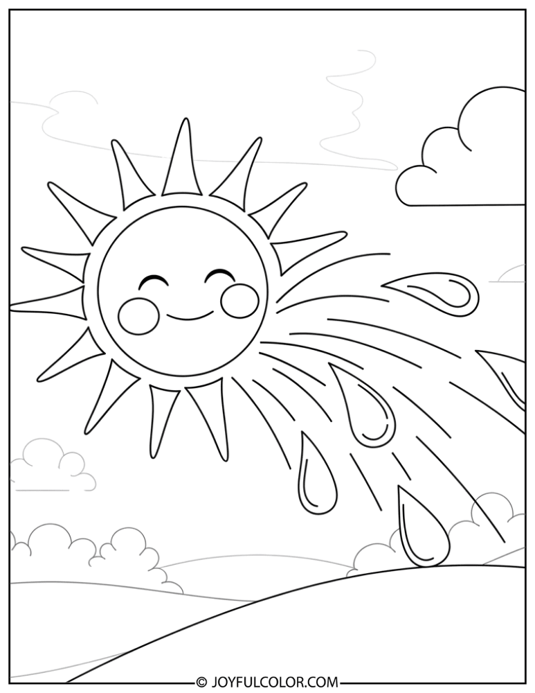 Smiling Sun and Rain Coloring Page