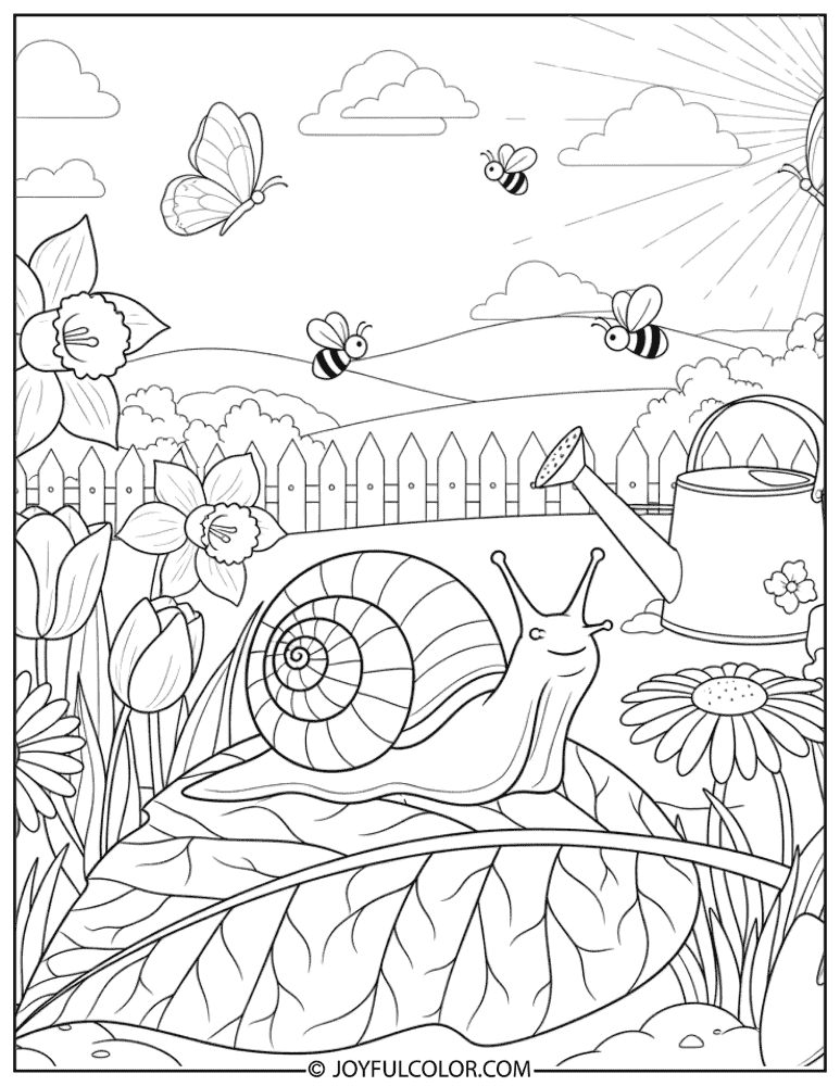 Snail in Spring Garden Coloring Page