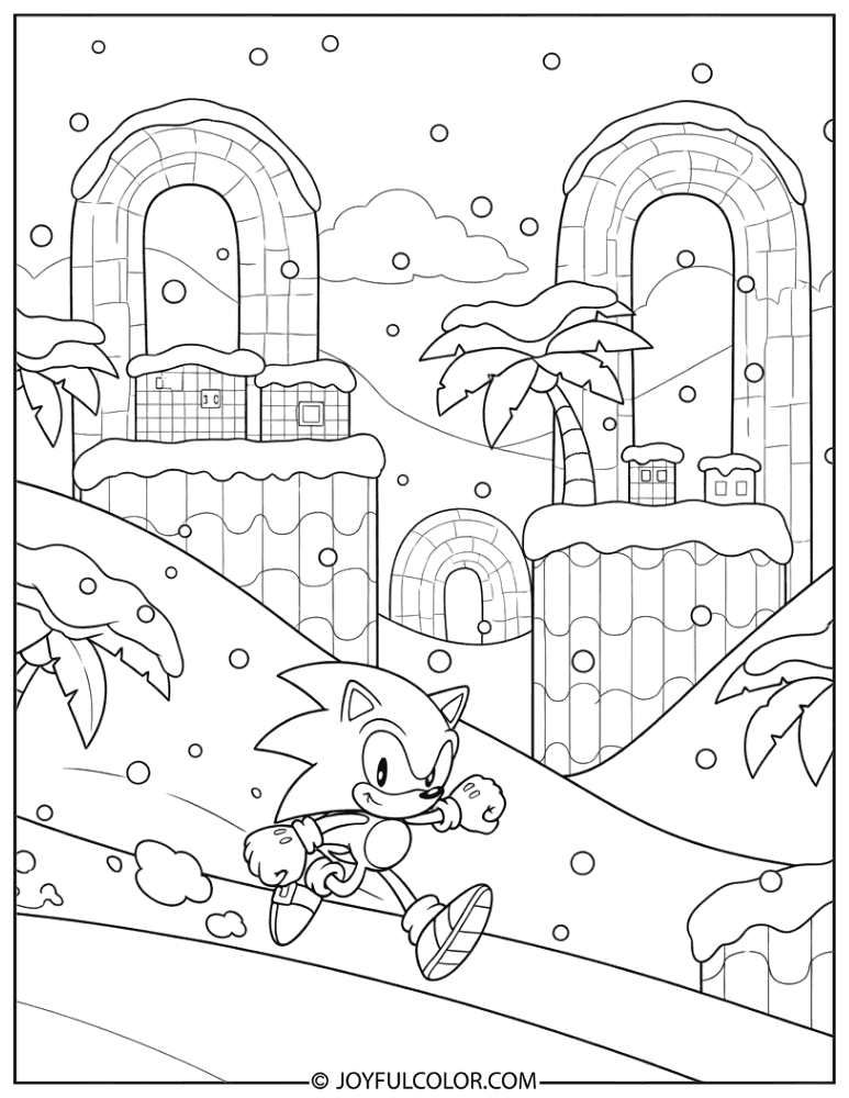 Snowy Green Hill Zone Sonic Coloring Page